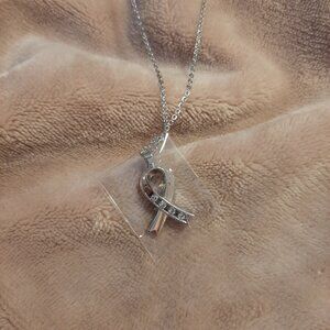 WILLLAND Silver Ribbon Pendant Necklace w Swarovski Crystals - Dainty Style